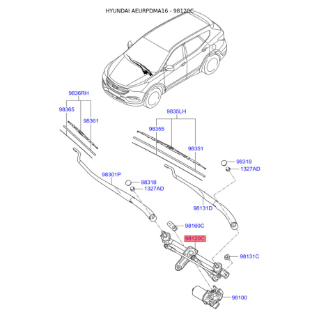 Привод стеклоочистителя, система очистки окон 98120-4Z000 Mobis - 981204Z000 - схема с каталога 98120C, AEURPDMA16 981204Z000