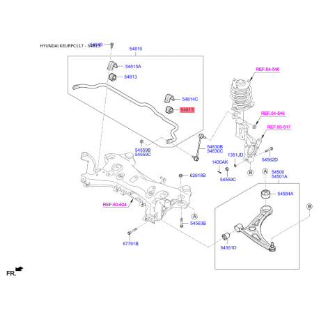 Втулка стабілізатора 54813-C1300 Mobis - 54813C1300 - схема з каталогу 54813, KEURPC117 54813C1300