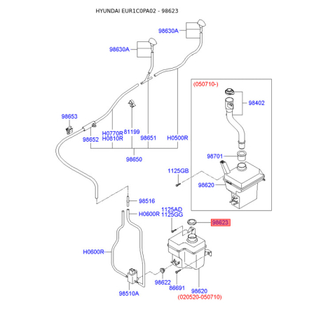 Крышка, резервуар для воды (бачок омывателя) 98623-26000 Mobis - 9862326000 - схема с каталога 98623, EUR1C0PA02 9862326000