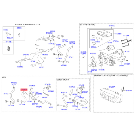 Шланг, теплообмінник - опалення 97321-26051 Mobis - 9732126051 - схема з каталогу 97321P, EUR260PA00 9732126051