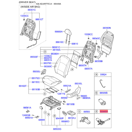Регулювальний елемент, регулювання сидіння 88582-3S111 Mobis - 885823S111 - схема з каталогу 88448A, KEURPTFE14 885823S111
