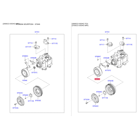 Котушка, електромагнітне зчеплення - компресор 97641-3A570 Mobis - 976413A570 - схема з каталогу 97646, KEURPFO04 976413A570