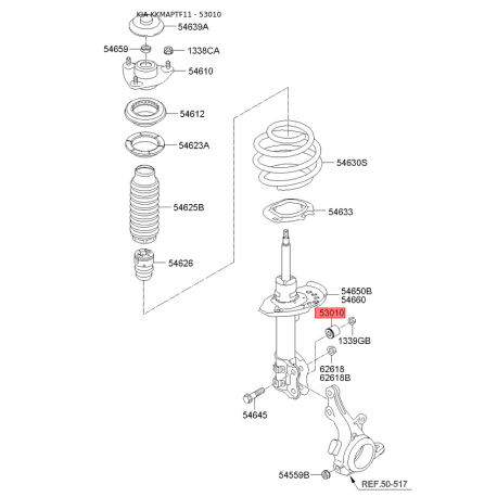 Сайлентблок тяги передней поперечной внутренний и наружный (задняя подвеска) 54699-2T000 Mobis - 546992T000 - схема с каталога 546992T000