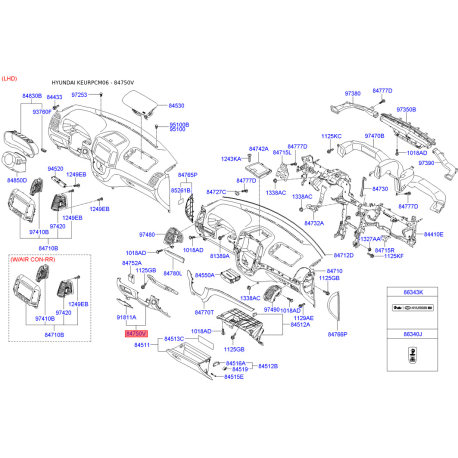 Накладка панелі приладів (торпеди) ліва 84750-2B100J9 Mobis - 847502B100J9 - схема з каталогу 84750V, KEURPCM06 847502B100J9