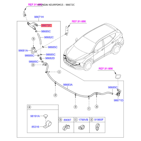 Адаптер, водяной насос омывателя правый 98672-2W500 Mobis - 986722W500 - схема с каталога 98672C, KEURPDM15 986722W500