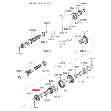 Шестерня, вторинний вал 43283-39000 Mobis - 4328339000 - схема з каталогу 43283A, SEURPFQZ07 4328339000