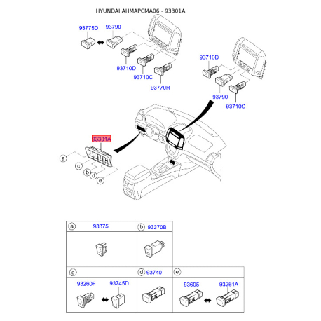 Выключатель нижний 93310-2B000J4 Mobis - 933102B000J4 - схема с каталога 93301A, AHMAPCMA06 933102B000J4