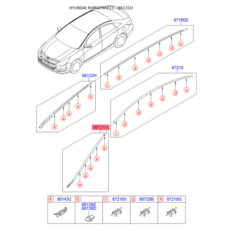 Молдинг даху лівий 86131-3S000 Mobis - 861313S000 - схема з каталогу 86131H, KHMAPGFE11 861313S000