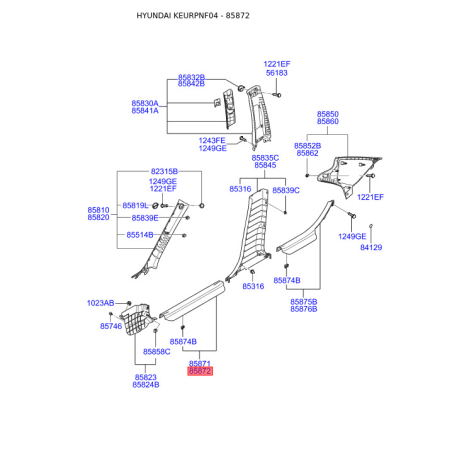 Обивка (накладка) салона правая 85881-3K000QD Mobis - 858813K000QD - схема с каталога 85872, KEURPNF04 858813K000QD