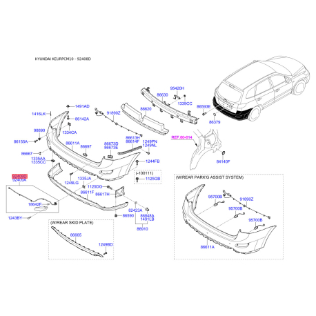 Фонарь задний левый 92408-2B500 Mobis - 924082B500 - схема с каталога 92408D, KEURPCM10 924082B500