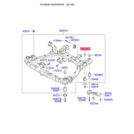 Втулка, вал стартера 62478-3K100 Mobis - 624783K100 - схема з каталогу 36138C, KEURPNF08 624783K100