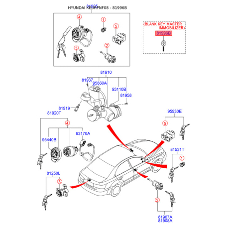 Ключ (вставка) двери в брелок 81996-3K020 Mobis - 819963K020 - схема с каталога 81996B, KEURPNF08 819963K020