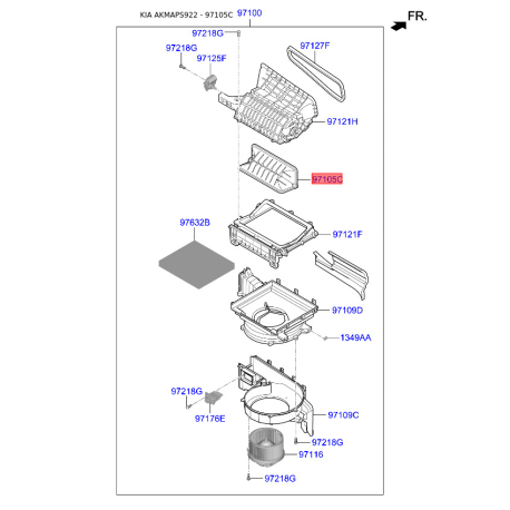 Крышка (корпус или кронштейн) отопителя 97122-1U000 Mobis - 971221U000 - схема с каталога 97105C, AKMAPS922 971221U000