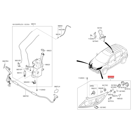 Фара основная левая 92101-3U100 Mobis - 921013U100 - схема с каталога 92101A, SEURPSLZ10 921013U100