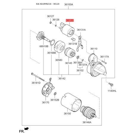 Тягове реле, стартер 36120-2B300 Mobis - 361202B300 - схема з каталогу 36120, KEURPB216 361202B300