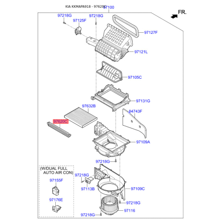 Крышка (корпус или кронштейн) отопителя 97129-3S000 Mobis - 971293S000 - схема с каталога 97620C, KKMAPA918 971293S000