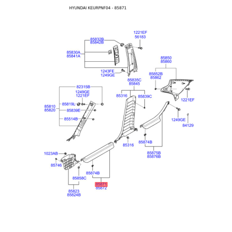 Обивка (накладка) салона левая 85871-3K000QS Mobis - 858713K000QS - схема с каталога 85871, KEURPNF04 858713K000QS