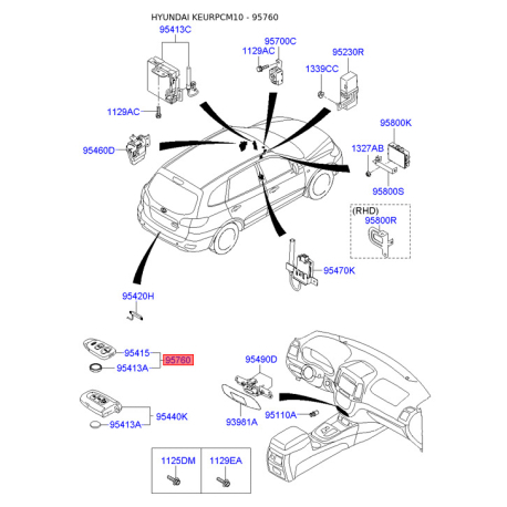 Трансмиттер 95411-2B210 Mobis - 954112B210 - схема с каталога 95760, KEURPCM10 954112B210
