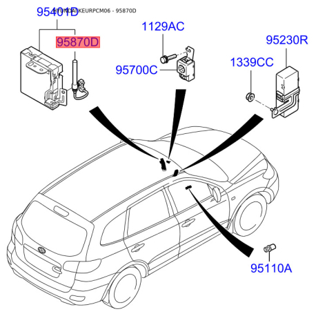 Іммобілайзер 95410-2B200 Mobis - 954102B200 - схема з каталогу 95870D, KEURPCM06 954102B200