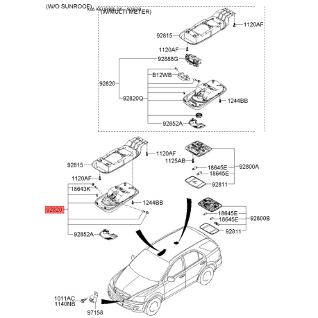 Освещение салона 92800-3E500FC Mobis - 928003E500FC - схема с каталога 92820, KEURPBL06 928003E500FC