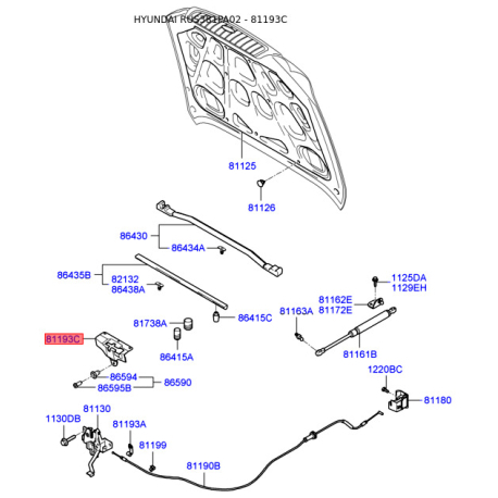 Кронштейн троса капота 81193-3D000 Mobis - 811933D000 - схема с каталога 81193C, RUS381PA02 811933D000