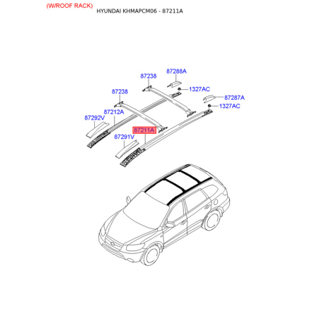 Молдинг крыши левый 87270-2B1002H Mobis - 872702B1002H - схема с каталога 87211A, KHMAPCM06 872702B1002H