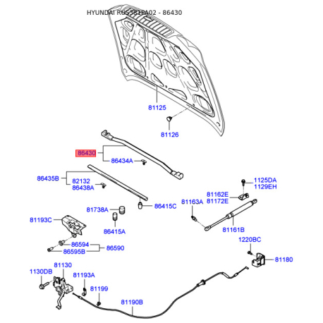 Шумоизоляция (теплоизоляция) капота 86430-3D000 Mobis - 864303D000 - схема с каталога 86430, RUS381PA02 864303D000