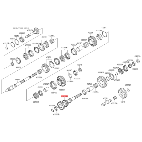 Вал вторинний МКПП 43215-49671 Mobis - 4321549671 - схема з каталогу 43215B, KEURPBL06 4321549671
