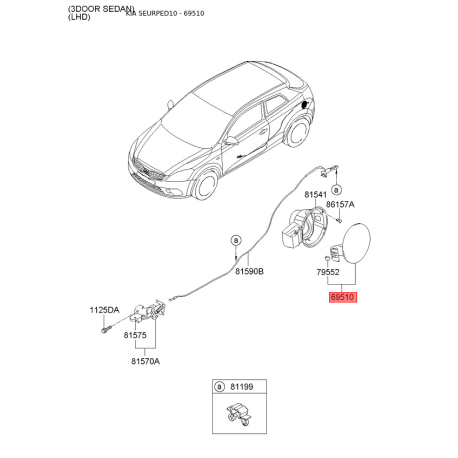 Лючок бензобака 69510-1H500 Mobis - 695101H500 - схема з каталогу 69510, SEURPED10 695101H500