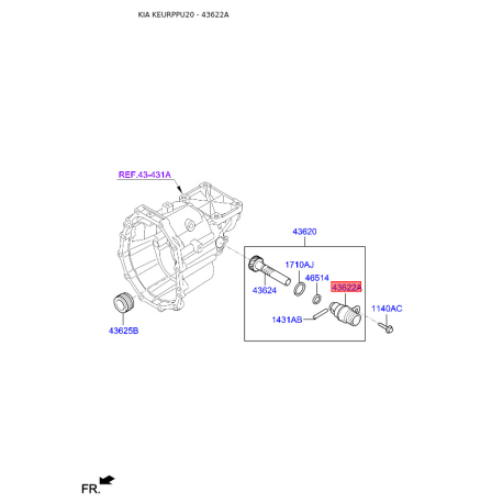 Шестерня спидометра ведомая и ведущая 43622-4A100 Mobis - 436224A100 - схема с каталога 43622A, KEURPPU20 436224A100