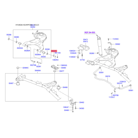 Шайба (ексцентрик) розвального болта задньої підвіски 55223-37001 Mobis - 5522337001 - схема з каталогу 55223, KEURPFO04 5522337001