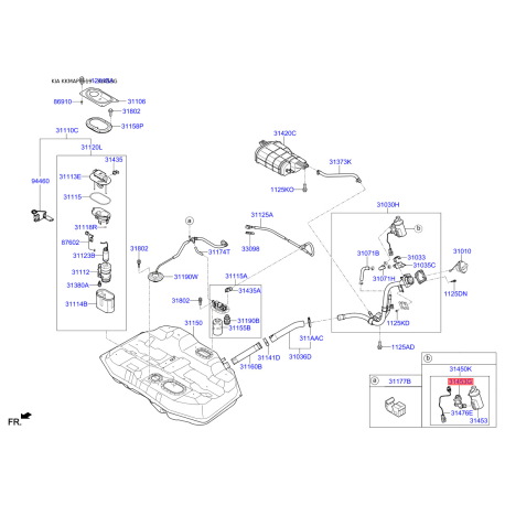 Абсорбер, топливная система, комплектующие 31453-3K600 Mobis - 314533K600 - схема с каталога 31453G, KKMAPF619 314533K600