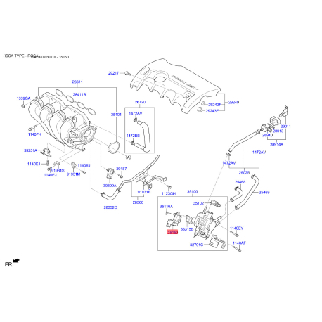 Поворотна заслінка, підведення повітря 35150-23900 Mobis - 3515023900 - схема з каталогу 35150, SEURPED10 3515023900