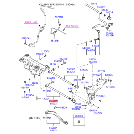Тяга задней подвески поперечная передняя левая 55202-26500 Mobis - 5520226500 - схема с каталога 55202A, EUR260PA00 5520226500