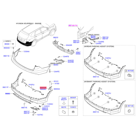 Кронштейн, буфер лівий 86623-B8000 Mobis - 86623B8000 - схема з каталогу 86693B, KEURPB813 86623B8000