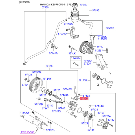 Кришка насоса гідропідсилювача 57129-2B000 Mobis - 571292B000 - схема з каталогу 57129, KEURPCM06 571292B000
