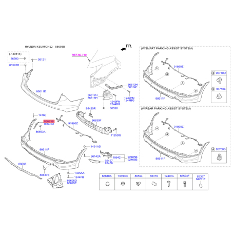 Кронштейн, буфер левый 86623-2W001 Mobis - 866232W001 - схема с каталога 86693B, KEURPDM12 866232W001