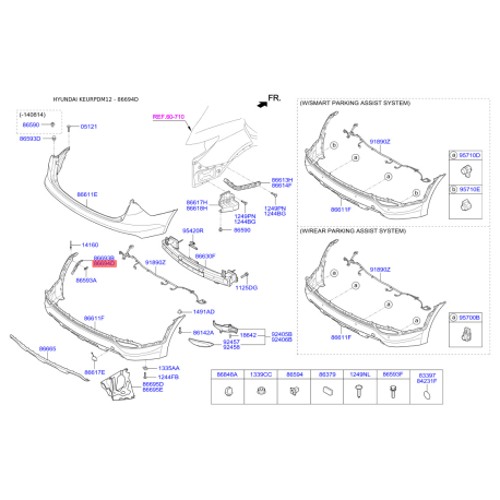 Кронштейн, буфер правый 86624-2W001 Mobis - 866242W001 - схема с каталога 86694D, KEURPDM12 866242W001