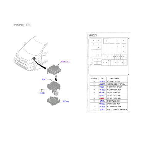 Запобіжники 18790-01131 Mobis - 1879001131 - схема з каталогу 91826, KRUSPG620 1879001131