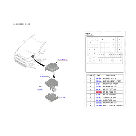 Предохранители 18790-01130 Mobis - 1879001130 - схема с каталога 99100D, KRUSPG620 1879001130