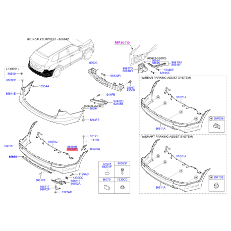 Кронштейн, буфер правый 86624-B8000 Mobis - 86624B8000 - схема с каталога 86694D, KEURPB813 86624B8000