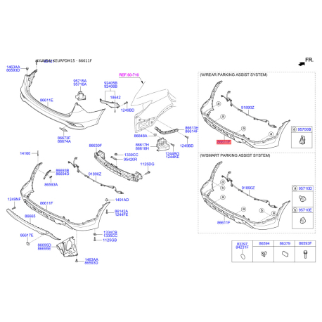 Бампер нижній 86650-2W510 Mobis - 866502W510 - схема з каталогу 86611F, KEURPDM15 866502W510
