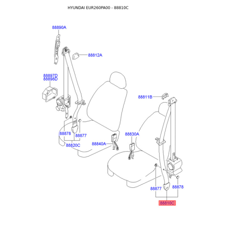 Ремень безопасности левый 88870-26201TI Mobis - 8887026201TI - схема с каталога 88810C, EUR260PA00 8887026201TI