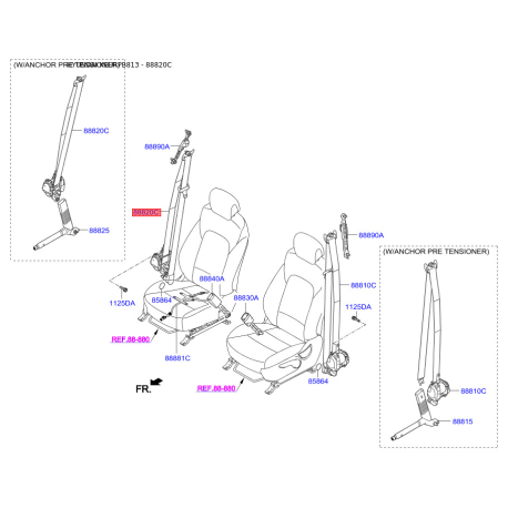 Ремень безопасности правый 88820-B8200RYN Mobis - 88820B8200RYN - схема с каталога 88820C, KEURPB813 88820B8200RYN