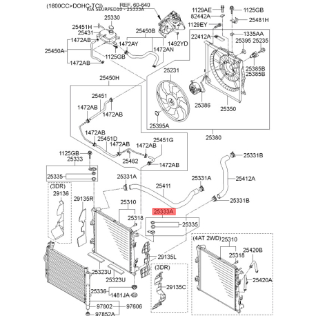 Кріплення радіатора верхнє 25333-1H100 Mobis - 253331H100 - схема з каталогу 25333A, SEURPED10 253331H100