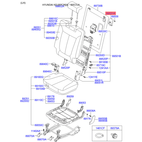Сидение крепление верхнее 89531-2B400J4 Mobis - 895312B400J4 - схема с каталога 89531A, KEURPCM06 895312B400J4