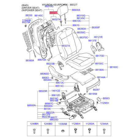 Сидение крепление 88380-2B100 Mobis - 883802B100 - схема с каталога 88327, KEURPCM06 883802B100