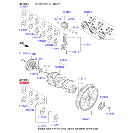 Вкладиші корінні 21020-3C930 Mobis - 210203C930 - схема з каталогу 21020A, KKMAPDH11 210203C930