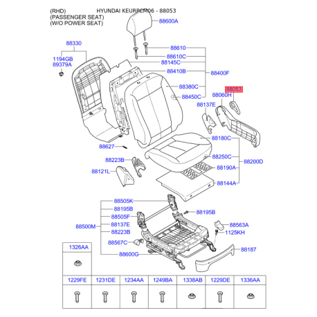 Сидіння кріплення ліве 88016-2B000J9 Mobis - 880162B000J9 - схема з каталогу 88053, KEURPCM06 880162B000J9