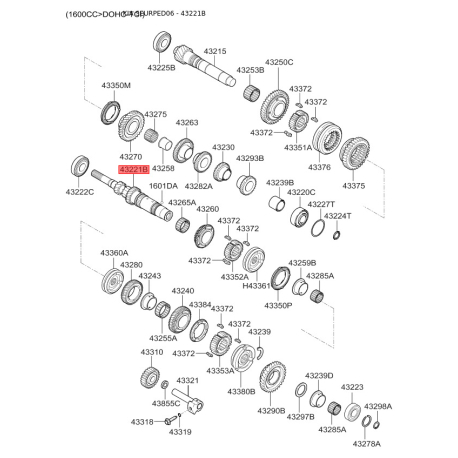 Первинний вал, ступінчаста коробка передач 43221-23250 Mobis - 4322123250 - схема з каталогу 43221B, SEURPED06 4322123250